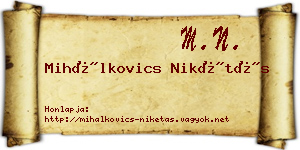 Mihálkovics Nikétás névjegykártya